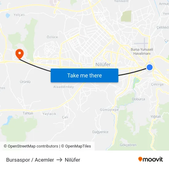 Bursaspor / Acemler to Nilüfer map