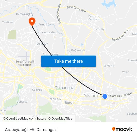Arabayatağı to Osmangazi map