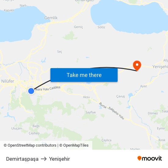 Demirtaşpaşa to Yenişehir map