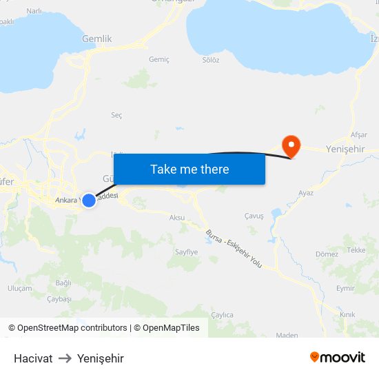 Hacivat to Yenişehir map