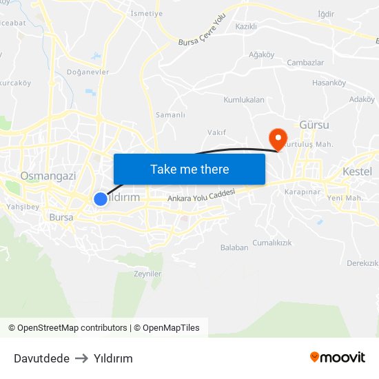 Davutdede to Yıldırım map