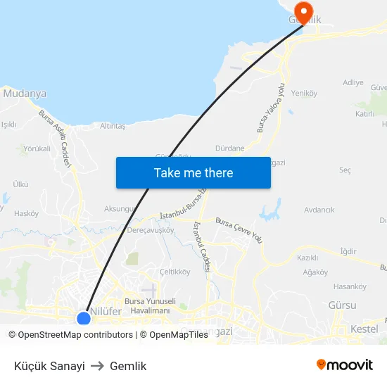 Küçük Sanayi to Gemlik map