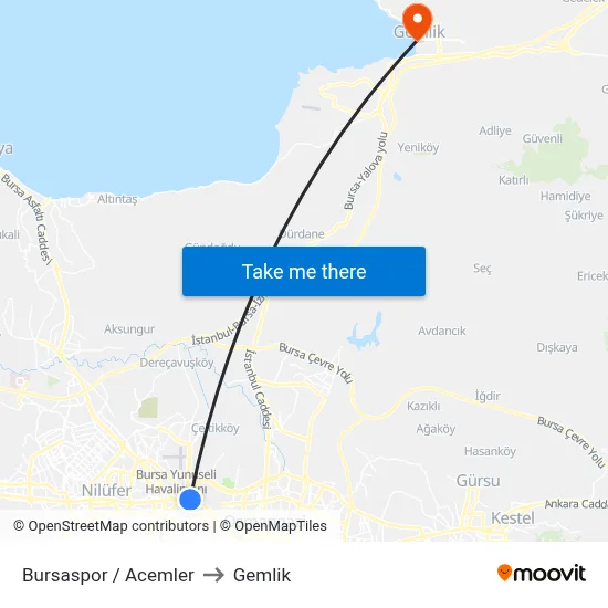 Bursaspor / Acemler to Gemlik map