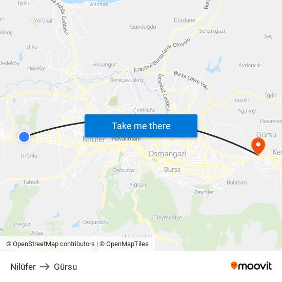 Nilüfer to Gürsu map