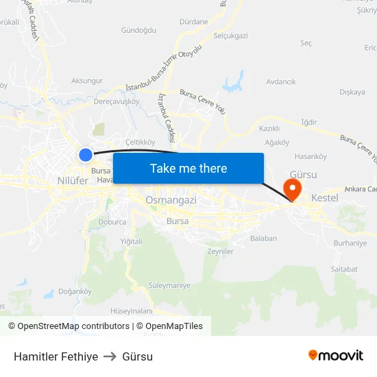 Hamitler Fethiye to Gürsu map