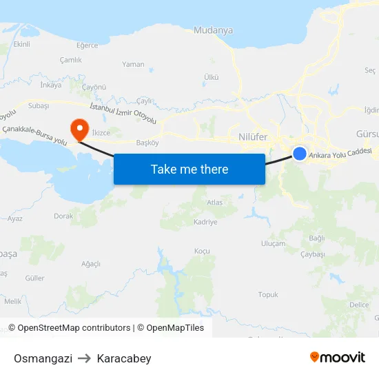Osmangazi to Karacabey map