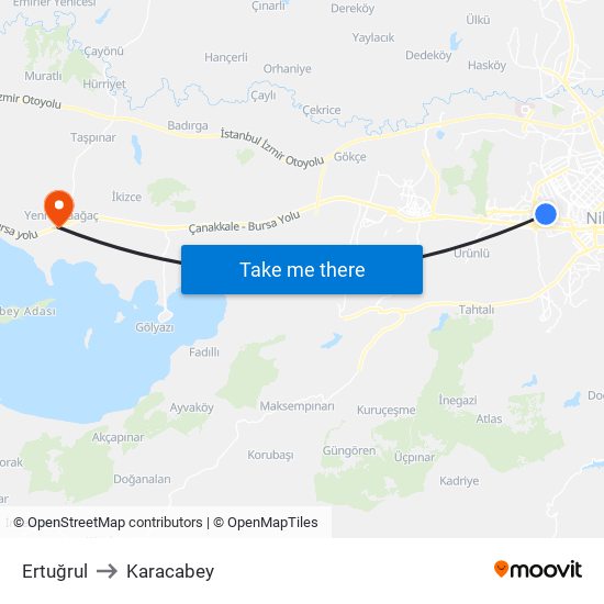 Ertuğrul to Karacabey map