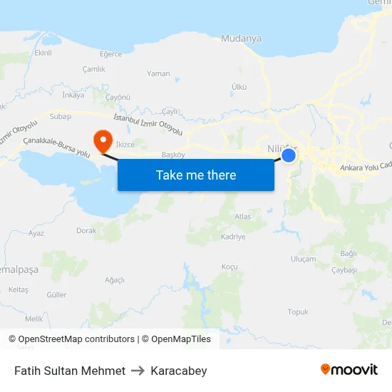 Fatih Sultan Mehmet to Karacabey map
