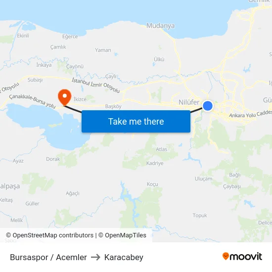 Bursaspor / Acemler to Karacabey map