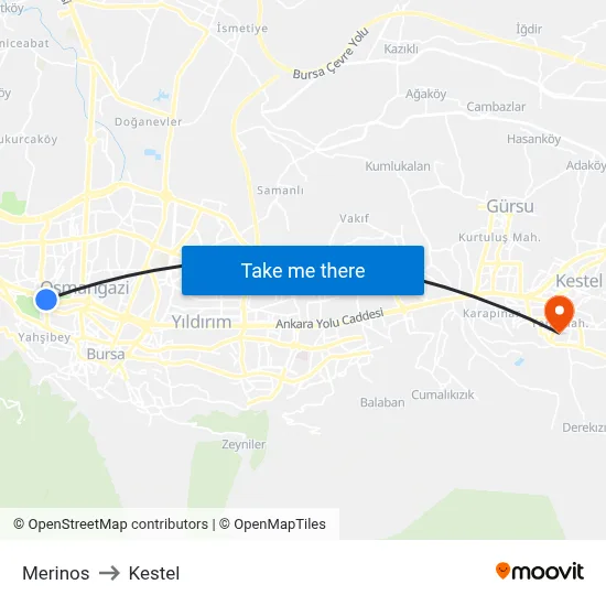 Merinos to Kestel map