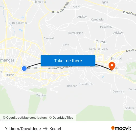 Yıldırım/Davutdede to Kestel map