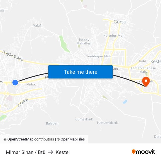 Mimar Sinan / Btü to Kestel map