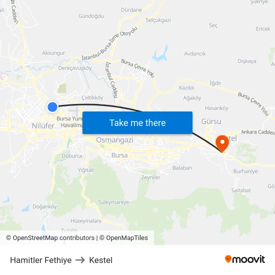 Hamitler Fethiye to Kestel map