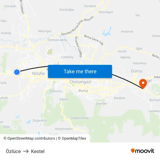 Özlüce to Kestel map