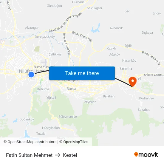 Fatih Sultan Mehmet to Kestel map