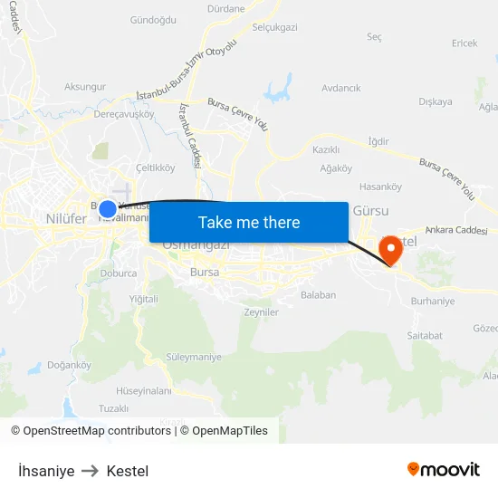 İhsaniye to Kestel map