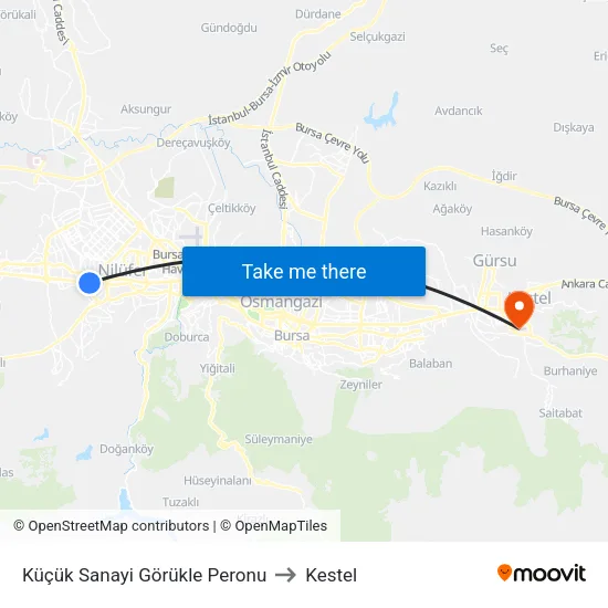 Küçük Sanayi Görükle Peronu to Kestel map