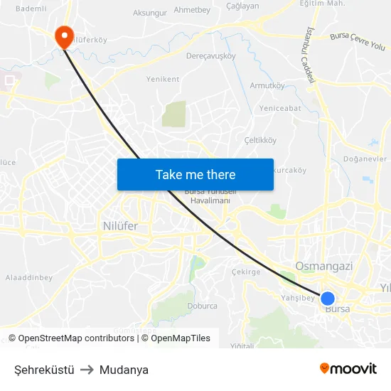 Şehreküstü to Mudanya map