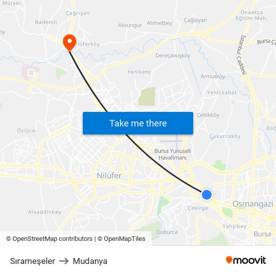 Sırameşeler to Mudanya map