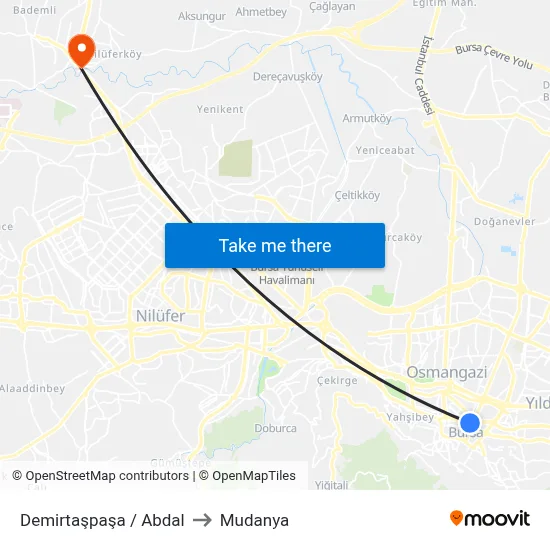 Demirtaşpaşa / Abdal to Mudanya map