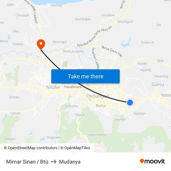 Mimar Sinan / Btü to Mudanya map