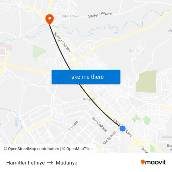 Hamitler Fethiye to Mudanya map