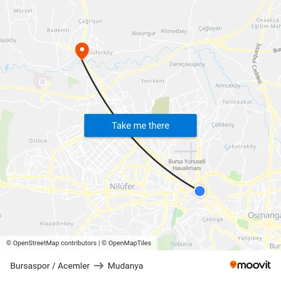 Bursaspor / Acemler to Mudanya map