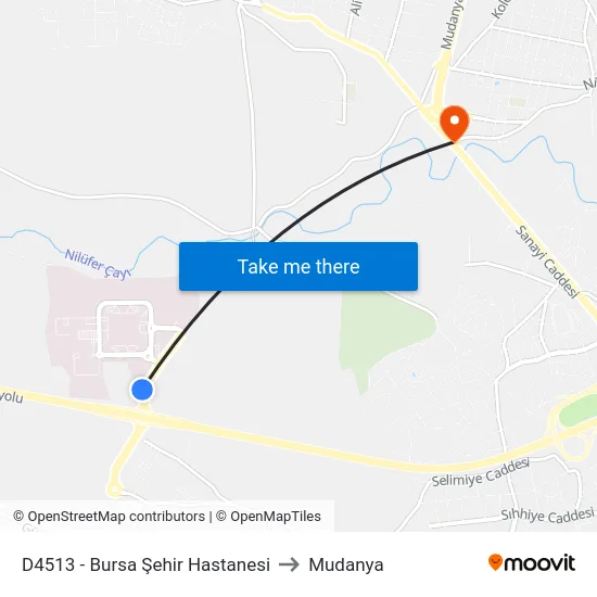 D4513 - Bursa Şehir Hastanesi to Mudanya map