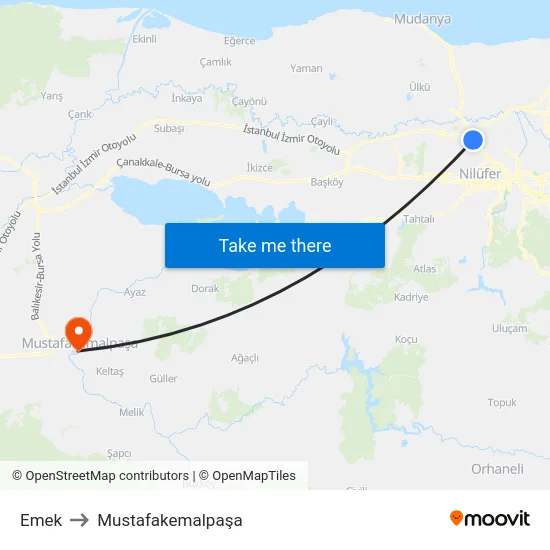 Emek to Mustafakemalpaşa map