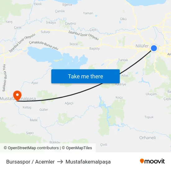 Bursaspor / Acemler to Mustafakemalpaşa map