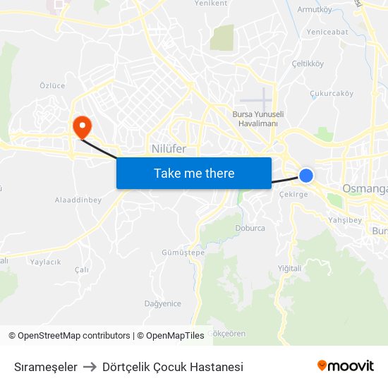 Sırameşeler to Dörtçelik Çocuk Hastanesi map