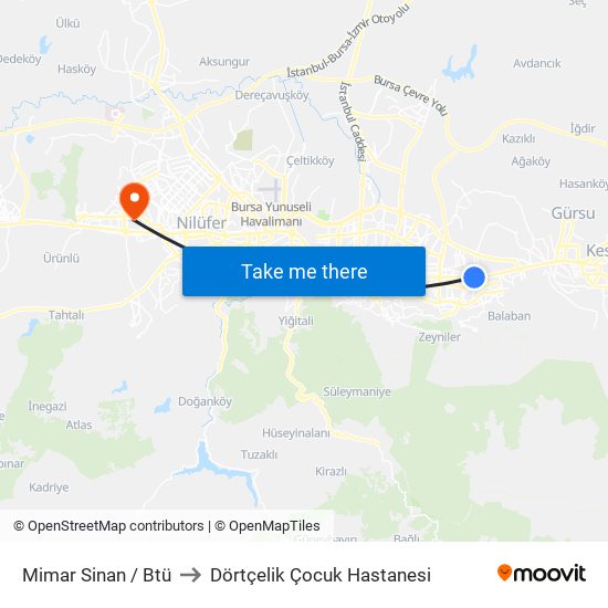 Mimar Sinan / Btü to Dörtçelik Çocuk Hastanesi map