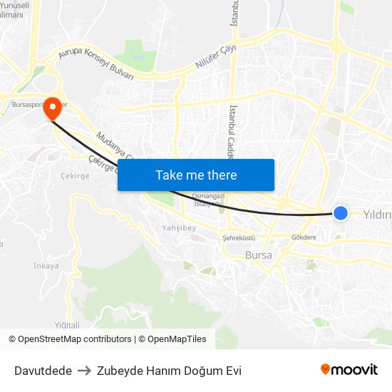 Davutdede to Zubeyde Hanım Doğum Evi map