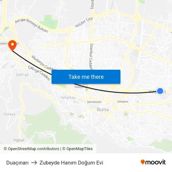 Duaçınarı to Zubeyde Hanım Doğum Evi map