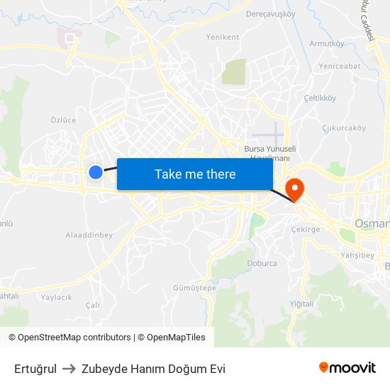 Ertuğrul to Zubeyde Hanım Doğum Evi map