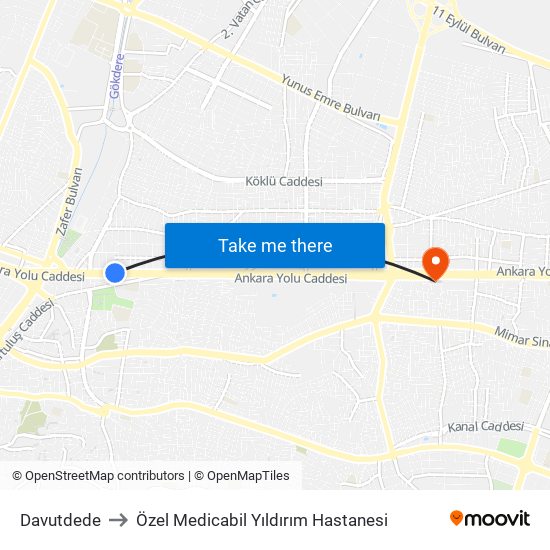 Davutdede to Özel Medicabil Yıldırım Hastanesi map