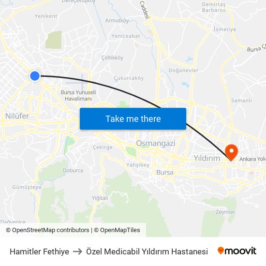 Hamitler Fethiye to Özel Medicabil Yıldırım Hastanesi map