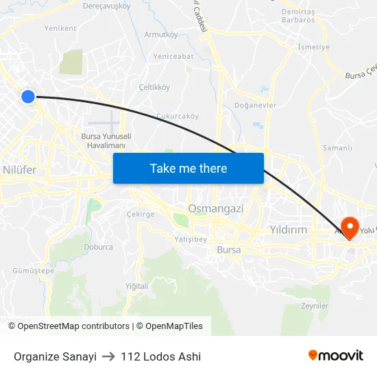 Organize Sanayi to 112 Lodos Ashi map