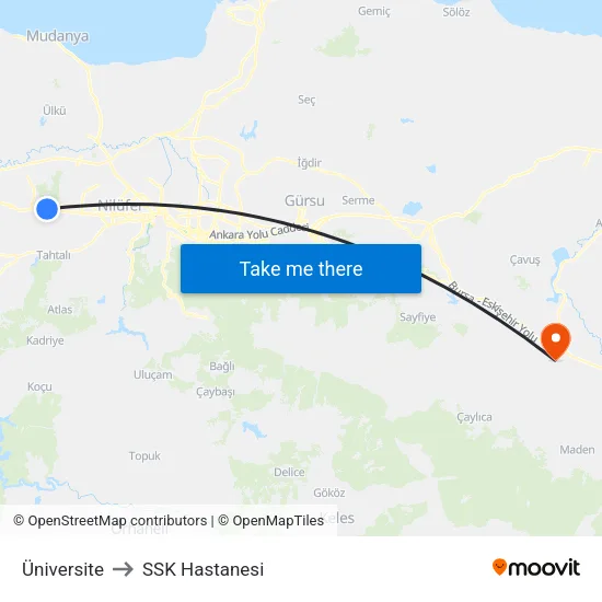 Üniversite to SSK Hastanesi map