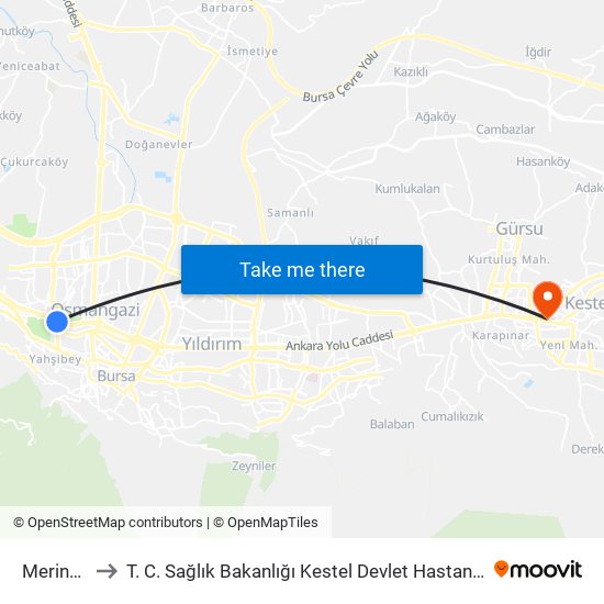 Merinos to T. C. Sağlık Bakanlığı Kestel Devlet Hastanesi map