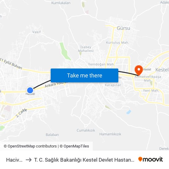 Hacivat to T. C. Sağlık Bakanlığı Kestel Devlet Hastanesi map