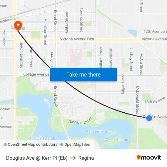 Douglas Ave @ Kerr Pl (Eb) to Regina map