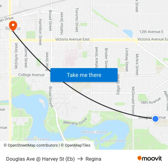 Douglas Ave @ Harvey St (Eb) to Regina map