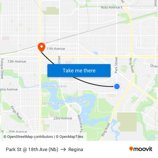 Park St @ 18th Ave (Nb) to Regina map