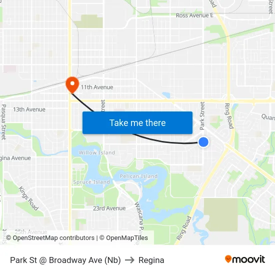 Park St @ Broadway Ave (Nb) to Regina map