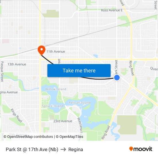 Park St @ 17th Ave (Nb) to Regina map