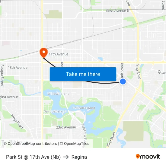 Park St @ 17th Ave (Nb) to Regina map