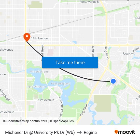 Michener Dr @ University Pk Dr (Wb) to Regina map