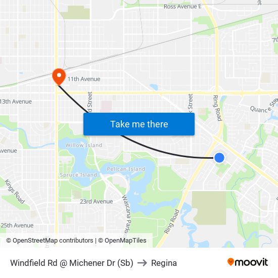 Windfield Rd @ Michener Dr (Sb) to Regina map