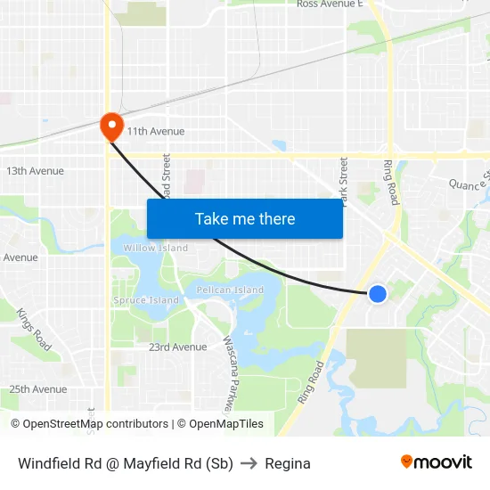 Windfield Rd @ Mayfield Rd (Sb) to Regina map